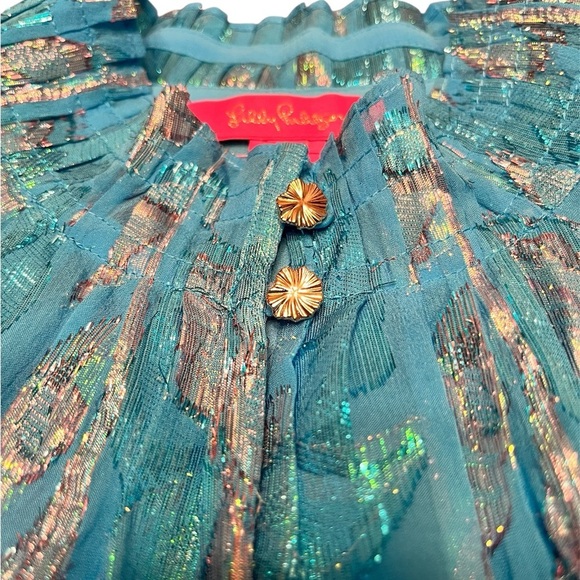 Lilly Pulitzer Galiana Silk Top Ocean Breeze Size M - Picture 11 of 16